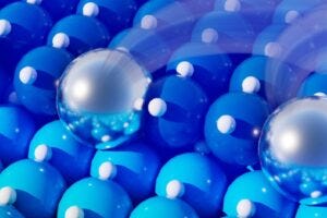 Illustration of bubbles of methane on surface of catalyst.