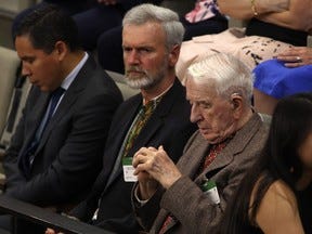 Yaroslav Hunka waits for the arrival of Ukrainian President Volodymyr Zelenskyy in the House of Commons.