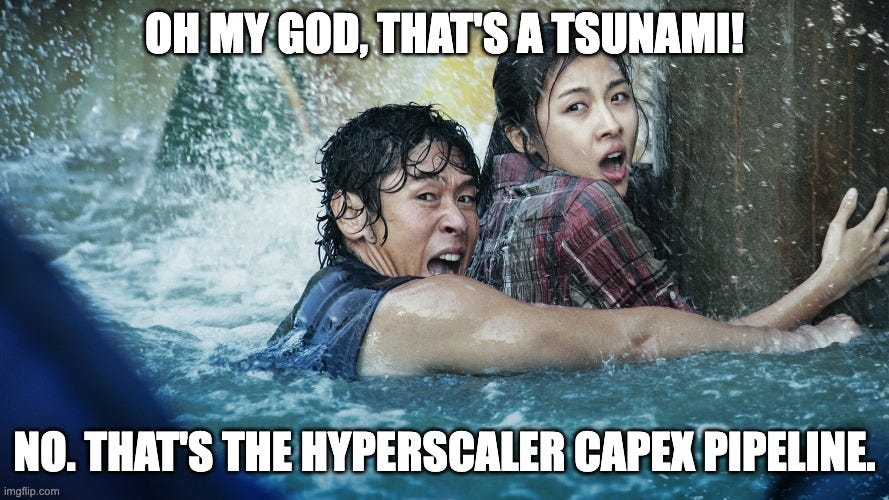 Meme about “hyperscaler capex pipeline” used in Sterling Infrastructure (STRL) deep dive and Q4 2025 earnings investment thesis.