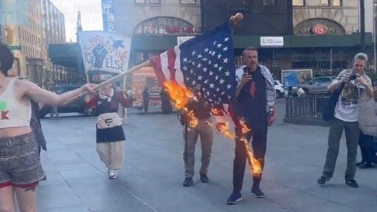 Pro-Palestinian protesters burn American flag in NYC, chant 'death to  America': Watch - Hindustan Times