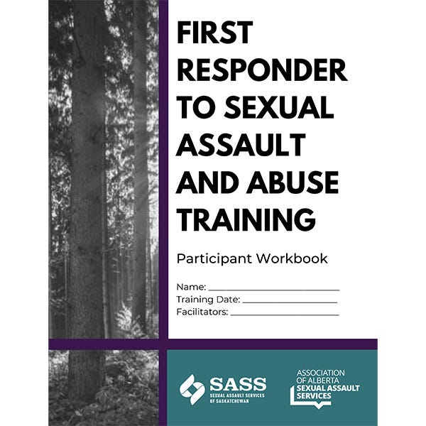 A photo of the cover page of the First Responder to Sexual Assault and abuse participant workbook, and the FRT logo