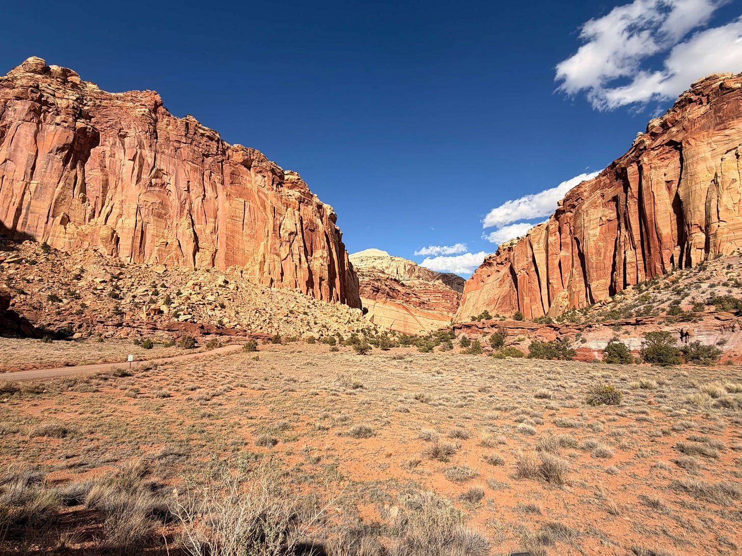 Red rock cliffs and desert landscape in Capitol Reef National Park, Utah