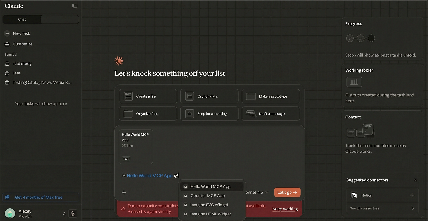 Claude interface showing MCP connectors and context tracking Claude interface showing MCP connectors and context tracking