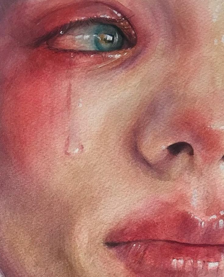 This may contain: a painting of a man's face with tears on his nose and eyeliners
