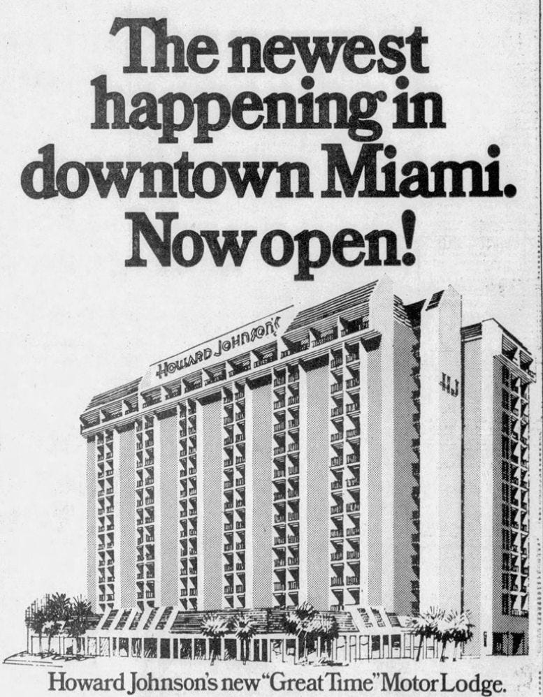 Figure 1: Ad in the Miami Herald on November 24, 1975, announcing the opening of the Howard Johnson’s motel.