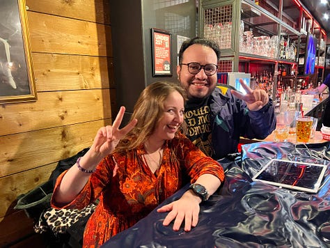 Henry Barajas hanging out with Jazzlyn Stone, Katie West, Kieron Gillen, and Al Ewing
