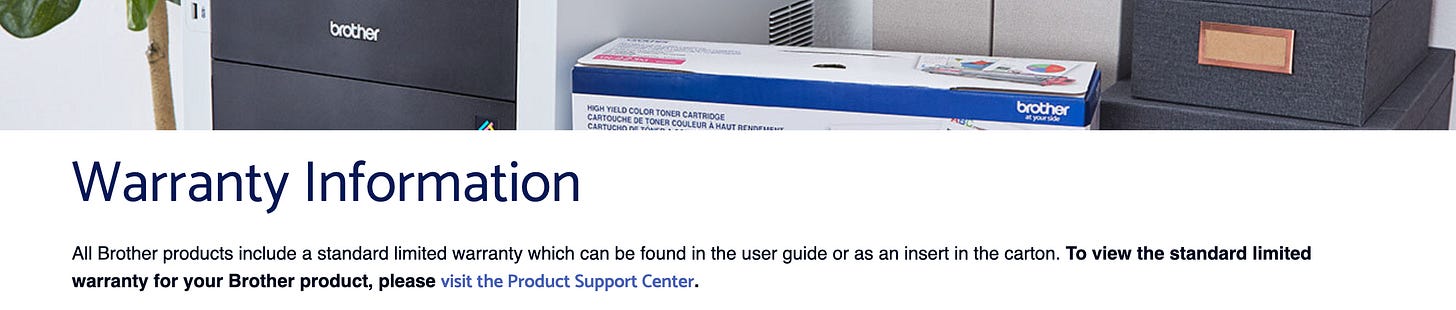 Brother USA warranty language Brother USA warranty language