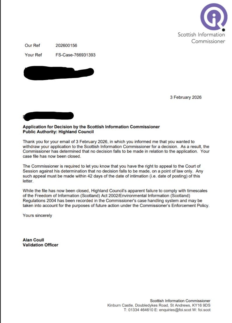 Scottish Information Commissioner - Application Withdrawn 3 February 2026.