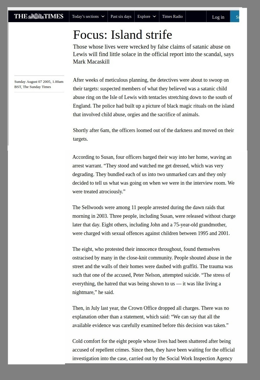 Times report on the Isle of Lewis Satanic Abuse Case 
2005