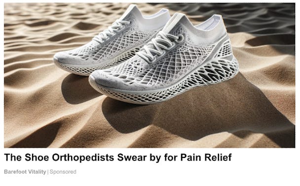 An AI-generated image of two shoes on sand