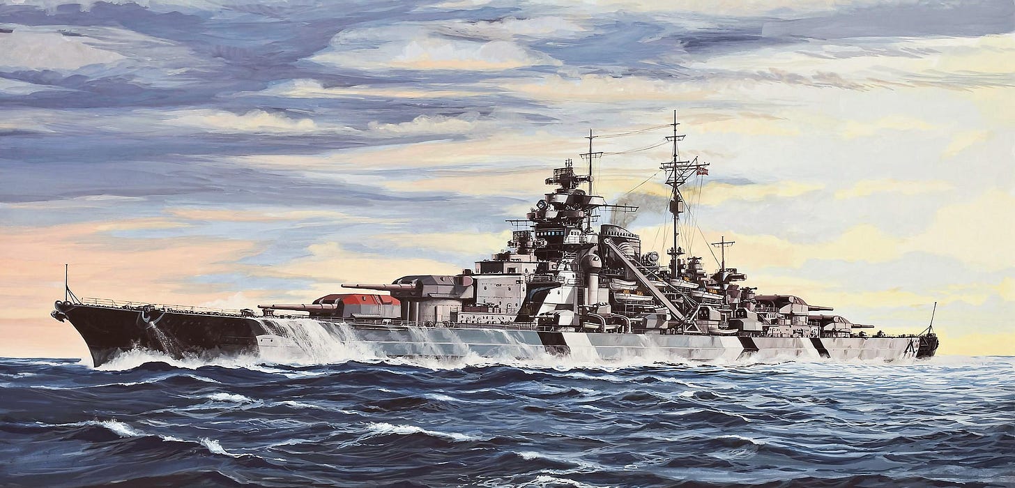 r/WarshipPorn - The box art of the Bismarck plastic model kit.[2560 × 1230]
