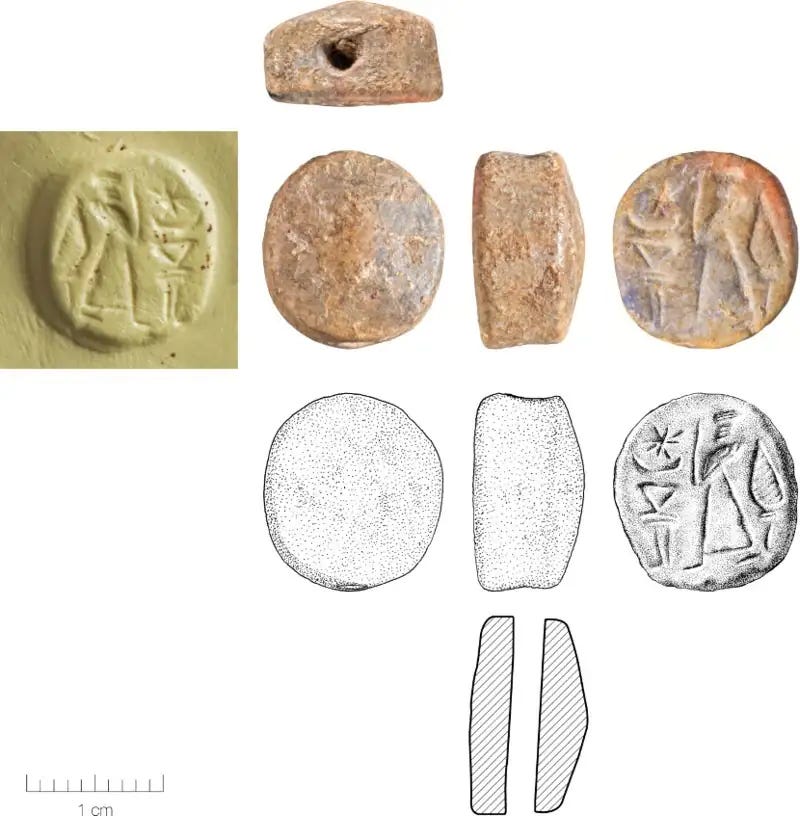 ‘Assyro-Levantine’ stamp seal from Yavne. Credit: Assaf Peretz, Yaakov Shmidov, and Ulrike Zurkinden. ‘Assyro-Levantine’ stamp seal from Yavne. Credit: Assaf Peretz, Yaakov Shmidov, and Ulrike Zurkinden.