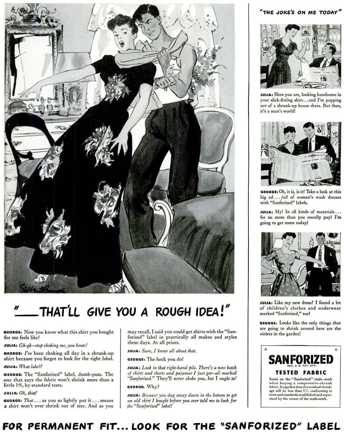 Sanforized label - Sexist and mean ad - Rough idea (1941)