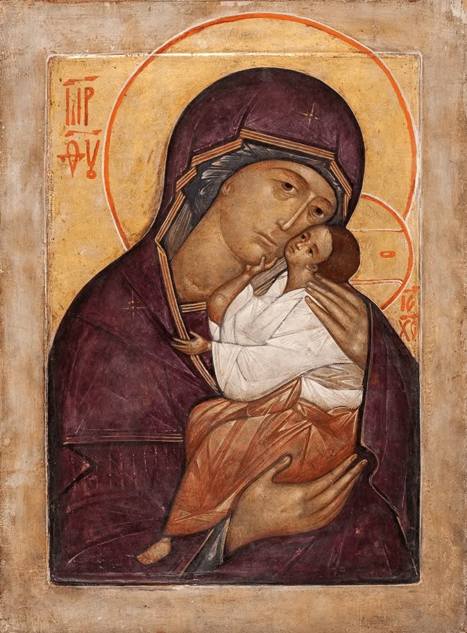 This may contain: an icon of the virgin mary holding a child in her arms, with gold trimmings This may contain: an icon of the virgin mary holding a child in her arms, with gold trimmings
