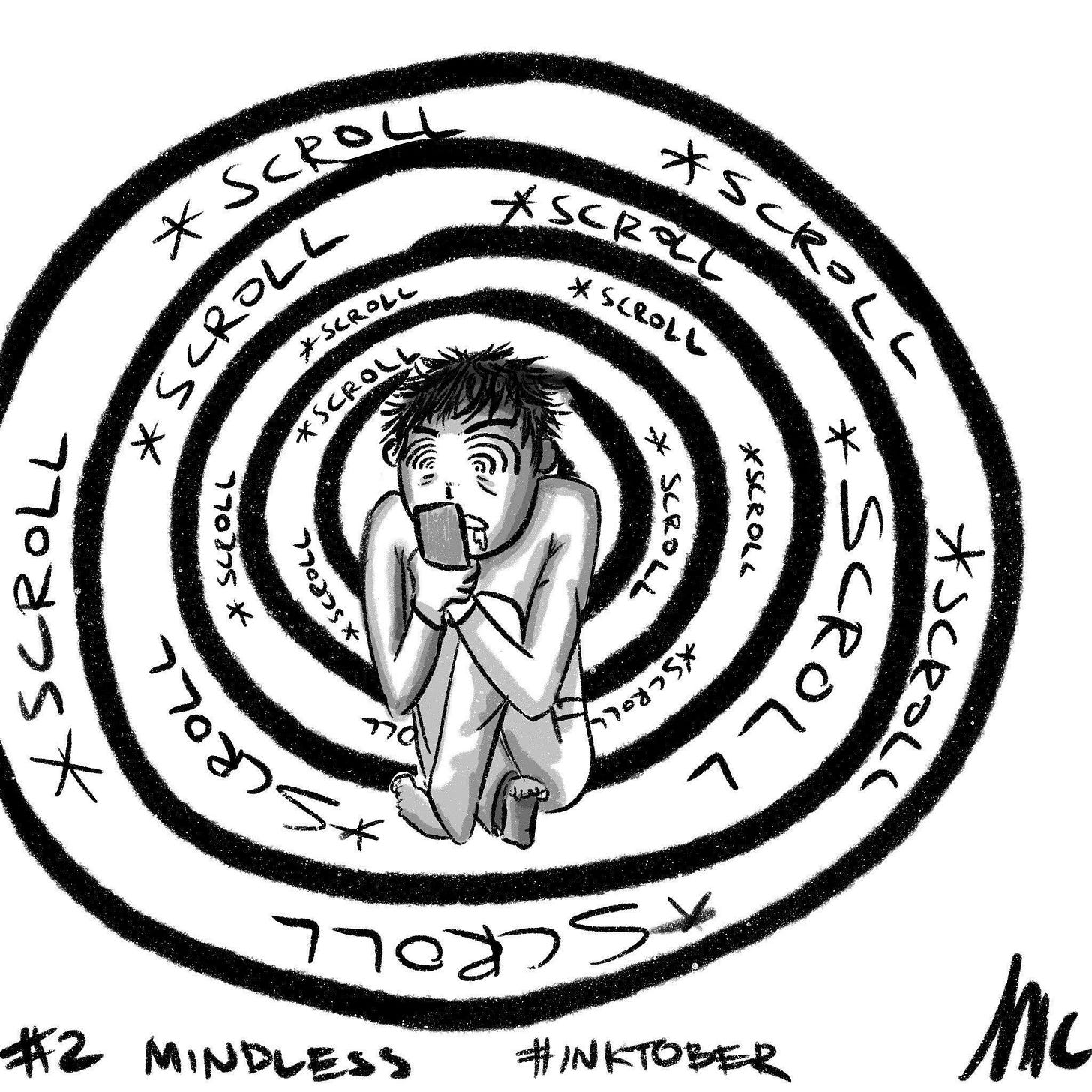 Day #2 Mindless(scrolling) Twt: @kulutdraws : Inktober