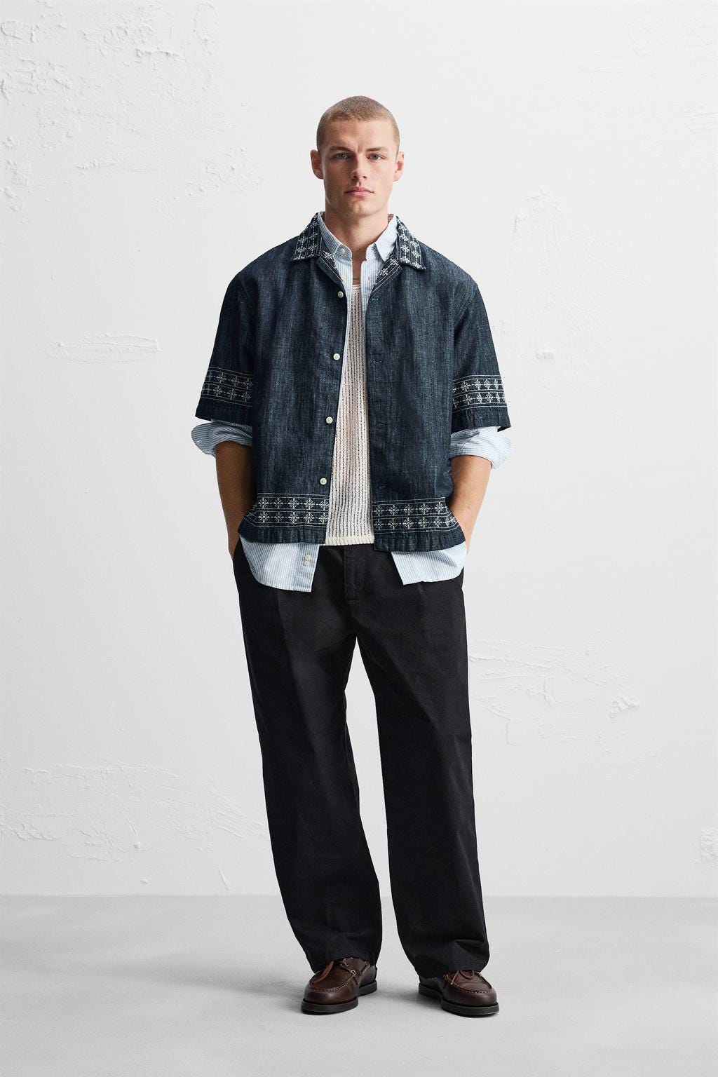 EMBROIDERED DENIM SHIRT - Blue by Zara - Image 0