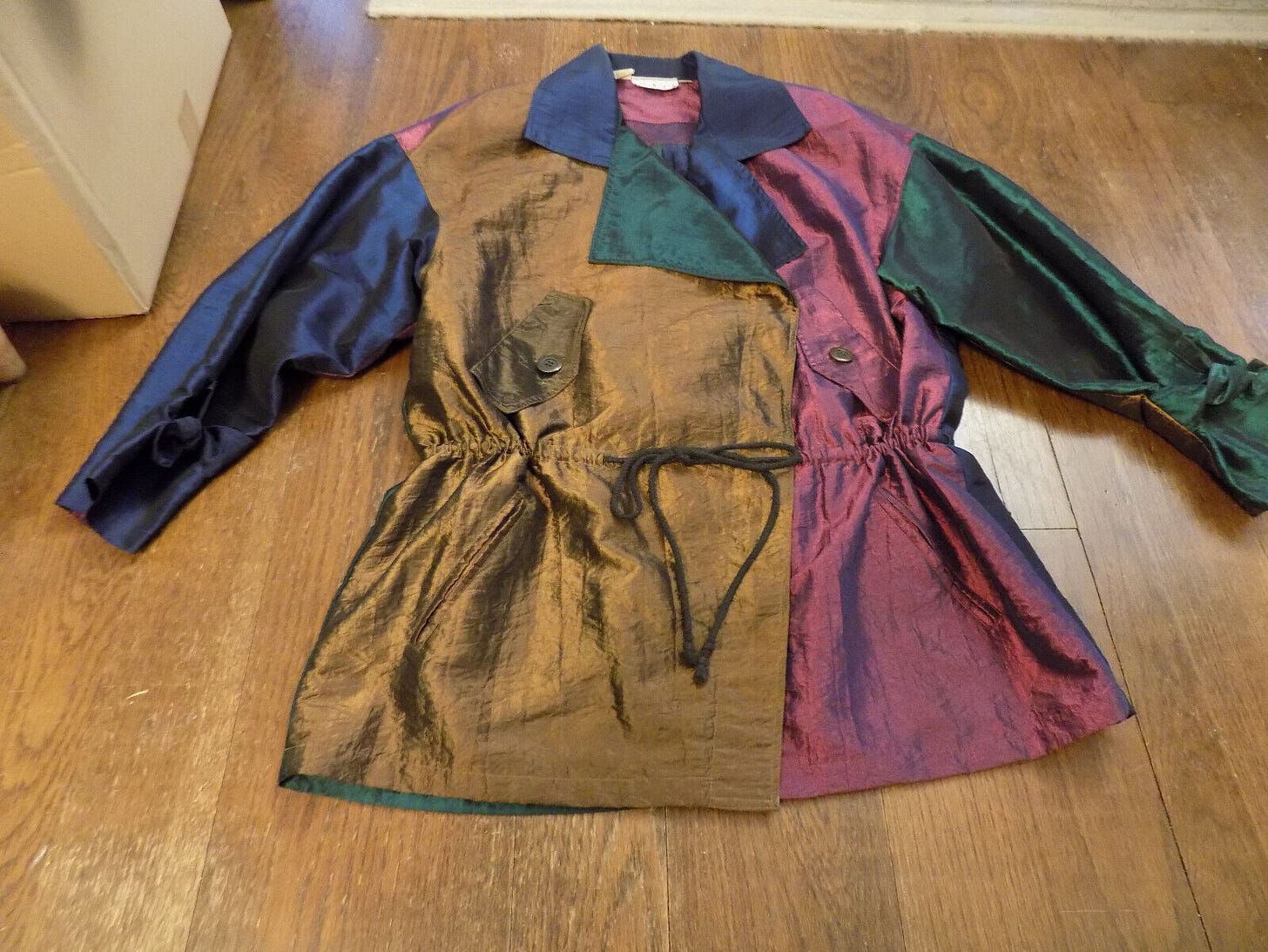 Vtg 80s Ann Tjian For Kenar Jacket Coat Sz S Colorblock Metallic Bronze Blue Red - Picture 1 of 17