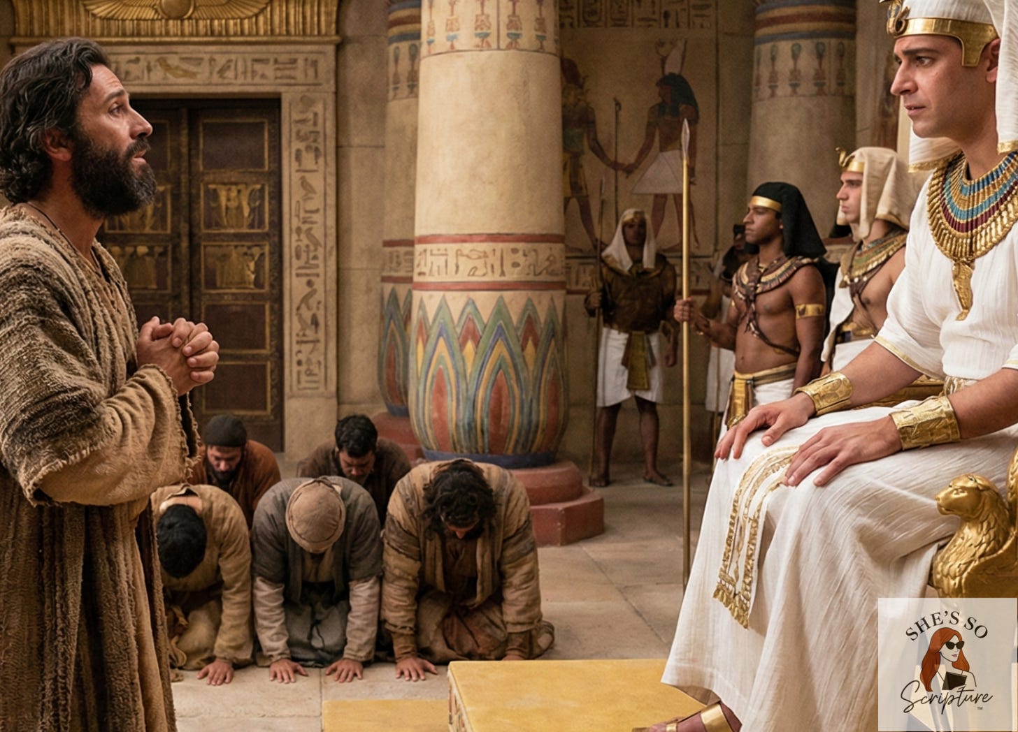 Judah standing before Joseph in an Egyptian palace, capturing the moment of confrontation, repentance, and reconciliation in Torah portion Vayigash. Judah standing before Joseph in an Egyptian palace, capturing the moment of confrontation, repentance, and reconciliation in Torah portion Vayigash.
