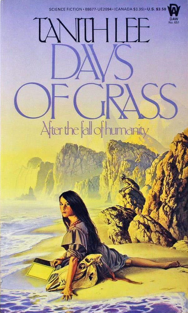 Paperback book cover for DAYS OF GRASS by Tanith Lee, published by DAW Books