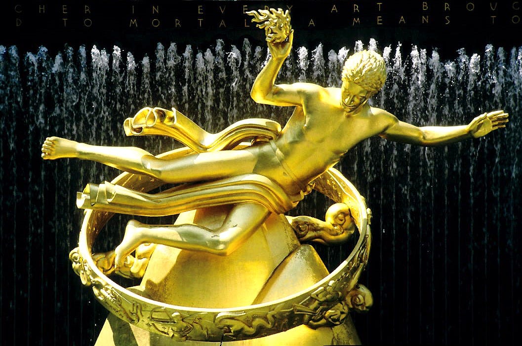 Sculpture of Prometheus at the Rockefeller Plaza. Manhattan