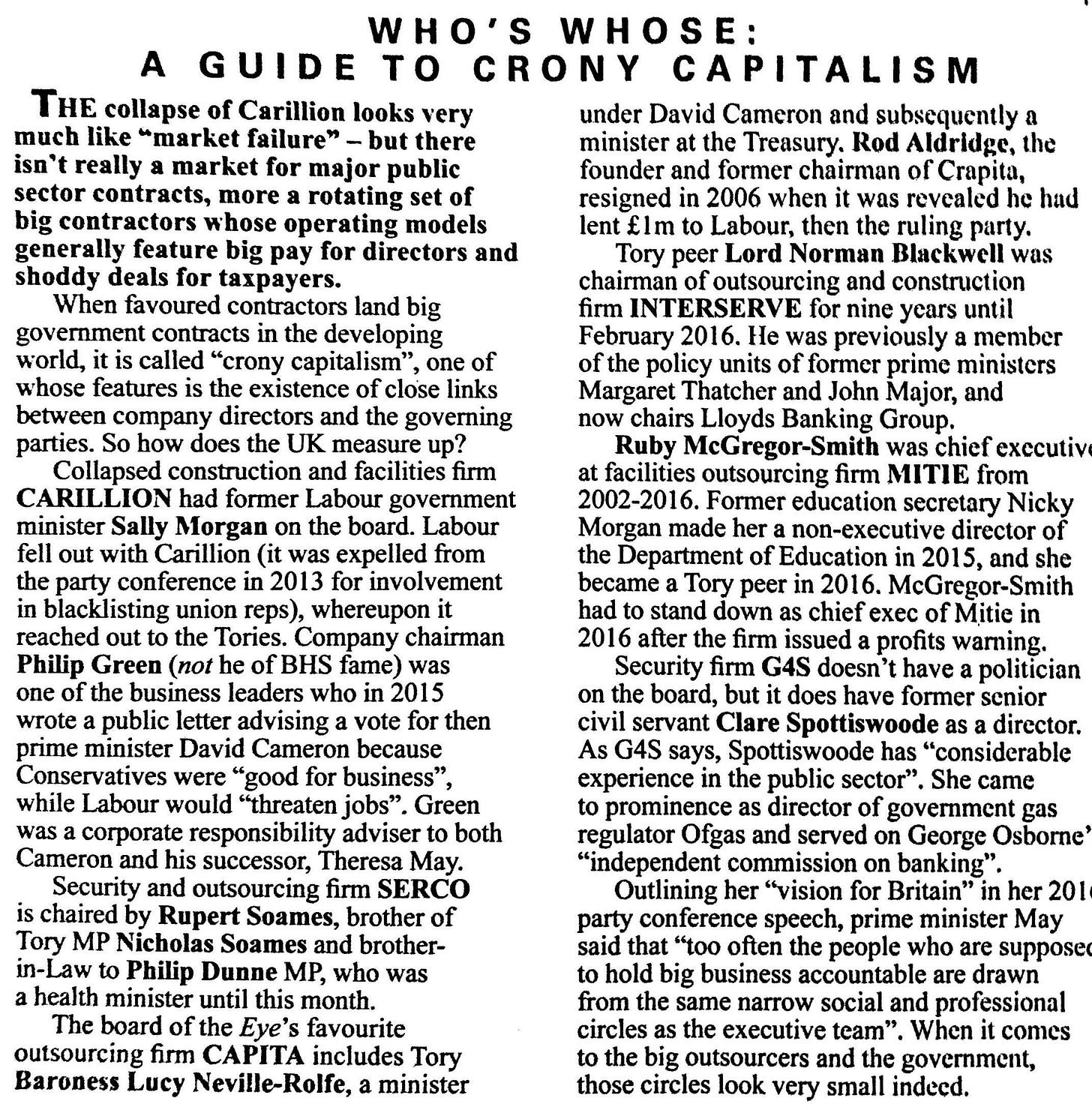 Private Eye Tory Cronyism Carillion Serco Private Eye Tory Cronyism Carillion Serco