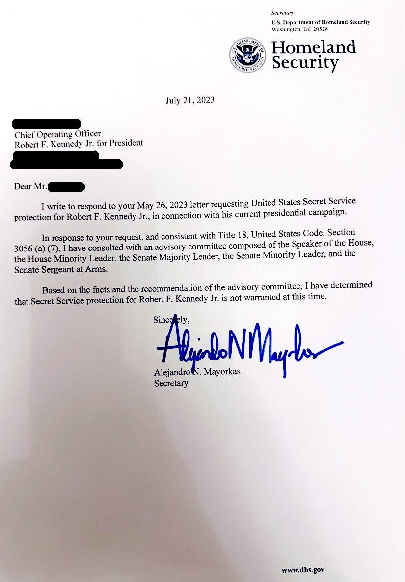 Kennedy Secret Service Letter
