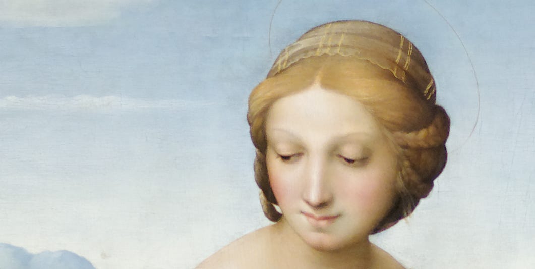 Raphael's La Belle Jardiniere, showing Leonardo's sfumato in the Virgin's soft face Raphael's La Belle Jardiniere, showing Leonardo's sfumato in the Virgin's soft face