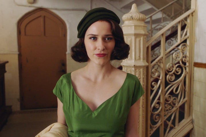 Luke Kirby as Lenny Bruce and Rachel Brosnahan as Midge Maisel in "Pilot."