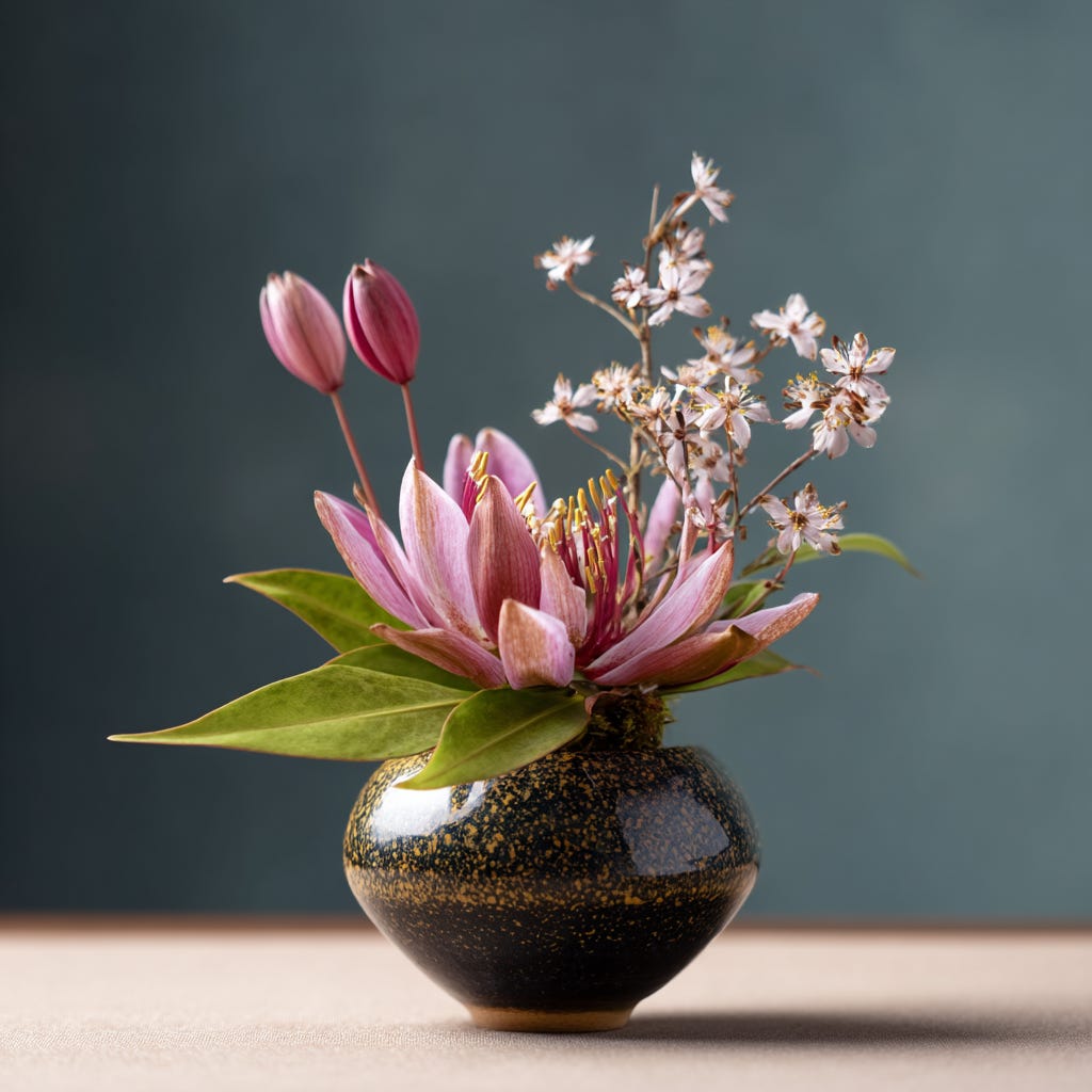 photograph of ikebana flower arrangement in the style of Kuge flower offering, Buddhism --profile 5nv9sv3 --v 7 photograph of ikebana flower arrangement in the style of Kuge flower offering, Buddhism --profile 5nv9sv3 --v 7