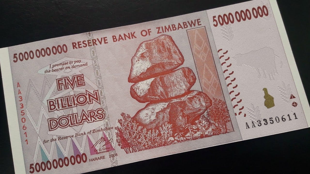 Rare 5 Billion Dollars Banknote from Zimbabwe