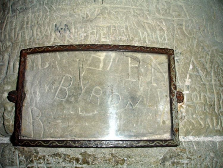 Byron Graffiti at Chateau de Chillon Castle near Montreux - Lake Geneva ... Byron Graffiti at Chateau de Chillon Castle near Montreux - Lake Geneva ...