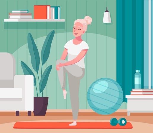 A person doing yoga in a living room.