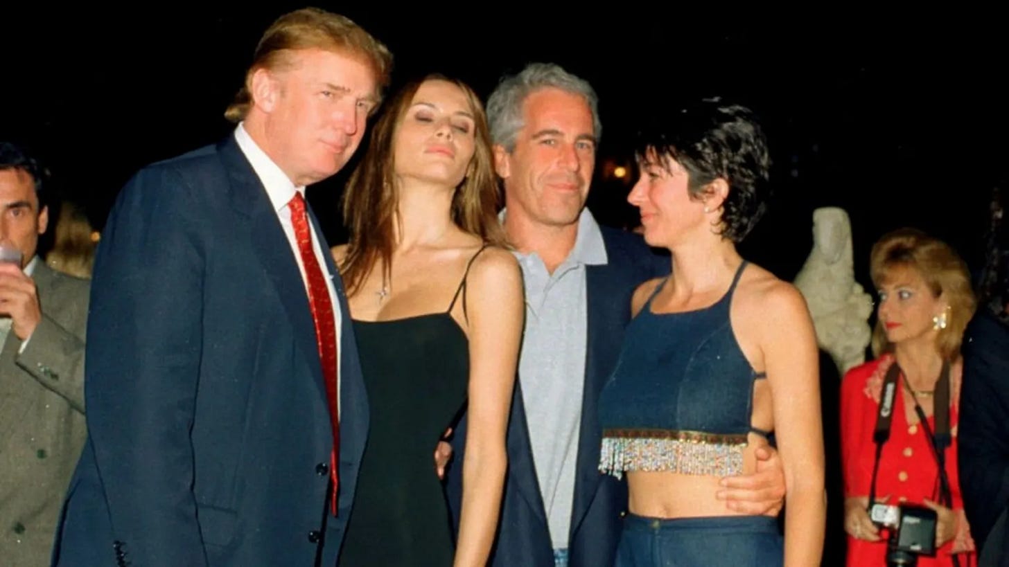 Donald trump, melania, jeffrey epstein and ghislaine maxwell, looking sweaty and partied up