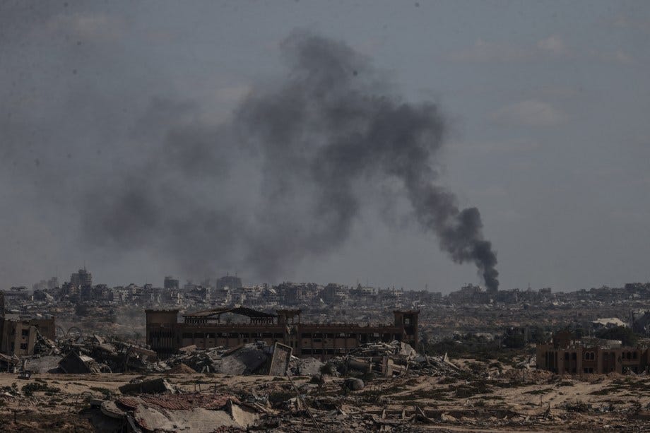 Smoke rises among the area following the Israeli attacks on Gaza City, Gaza on October 2, 2025. [Ali Jadallah - Anadolu Agency]
