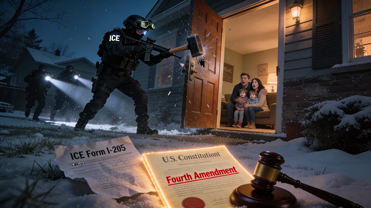 ICE battering ram smashes door under administrative warrant while Fourth Amendment lies discarded—judges push back in Minnesota ICE battering ram smashes door under administrative warrant while Fourth Amendment lies discarded—judges push back in Minnesota
