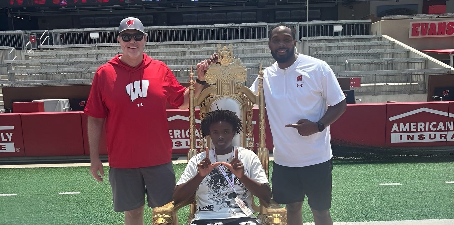 2027 QB Chance Thomas with Jeff Grimes and Kenny Guiton at Bucky’s BBQ