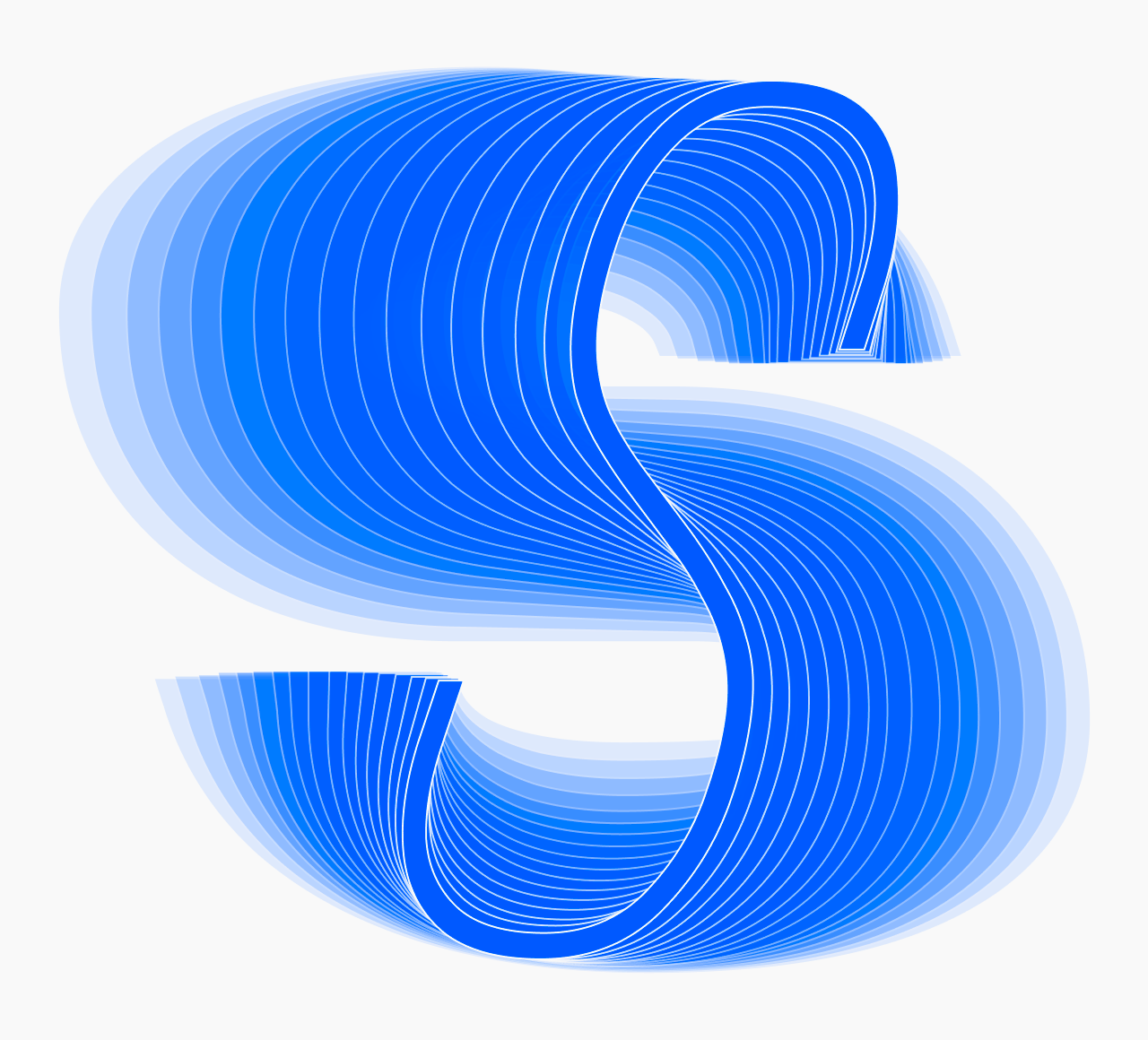 Unifora slant axis — the letter S shown as a layered animation across the full ±18° range, from −18° italic through upright to +18° retalic, illustrating the continuous slnt axis.