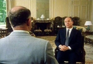 Imam Shah Karim al-Husayni Aga Khan IV being interviewed by Independent Television (ITV) of the UK on June 4, 1985