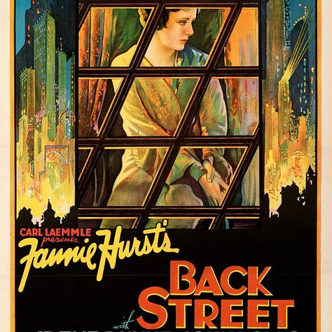 Three respective posters of the 1932, 1941, and 1961 film versions of Back Street.