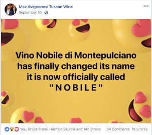 A Vino Nobile di Montepulciano producer joyously announces a change. A Vino Nobile di Montepulciano producer joyously announces a change.