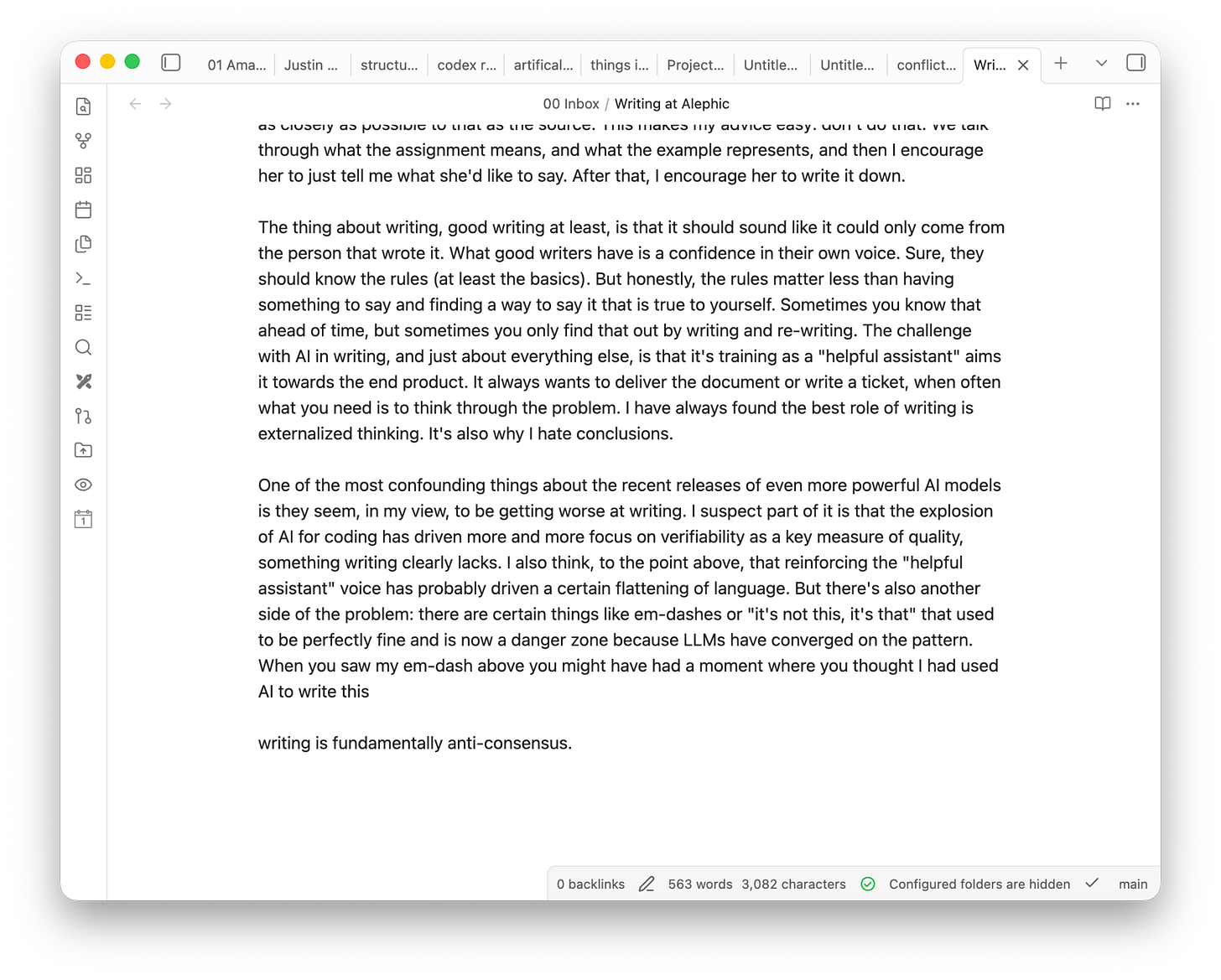 obsidian writing