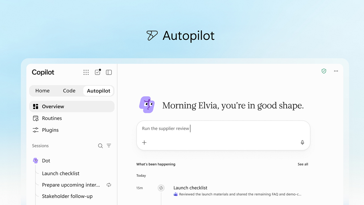 Blue and white image of Copilot screen with Autopilot at the top. Blue and white image of Copilot screen with Autopilot at the top.