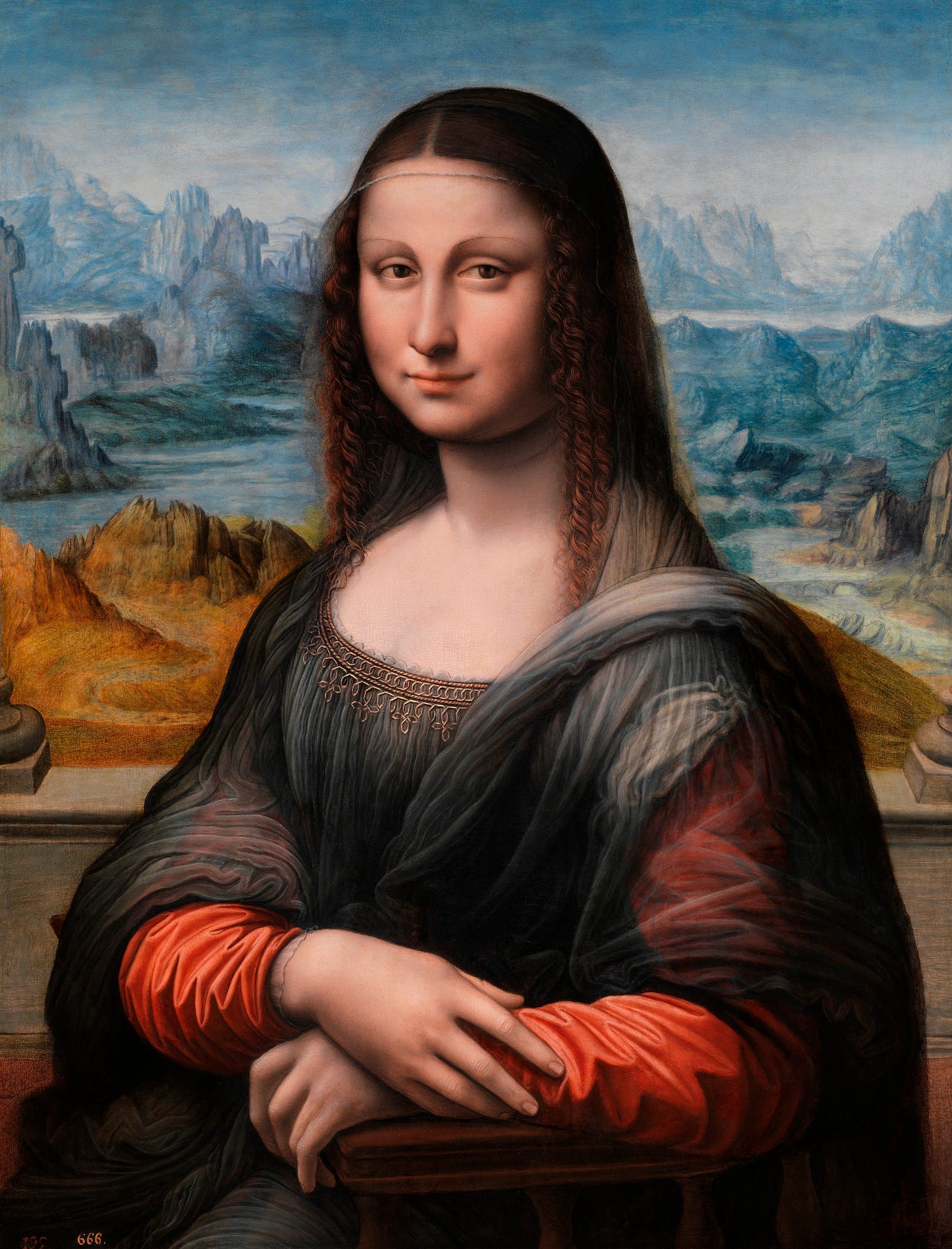 The restored Prado copy of the Mona Lisa, in bright colors with a landscape background
