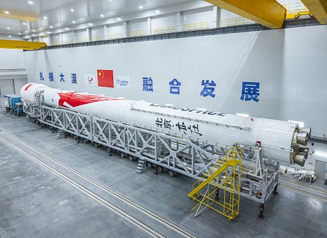 The Zhuque-2E Y5 vehicle during launch preparations at the Jiuquan Satellite Launch Center.