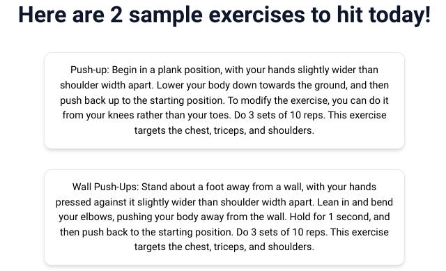 Exercise suggestions generated by PPLeGPT