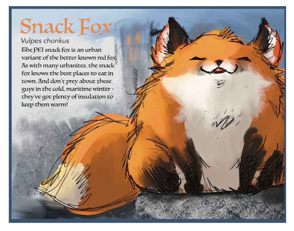 Digital sketch of a chubby fox