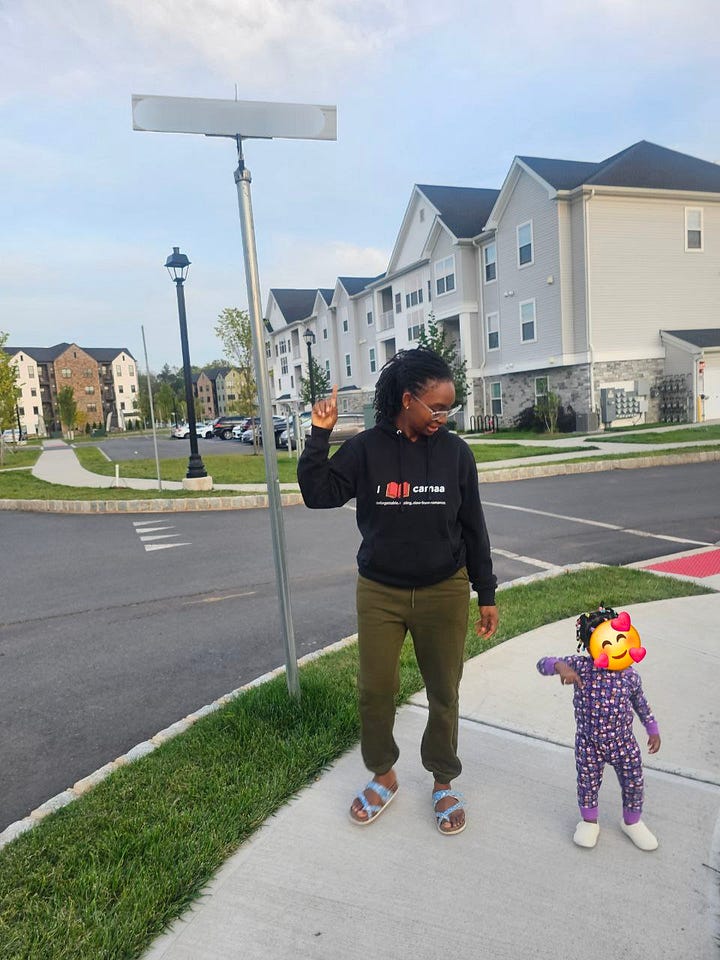 Photo featuring mother and daughter on a walk. Another featuring mother breastfeeding her baby in a car