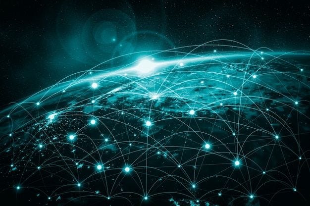 Photo global network connection covering the earth with lines of innovative perception