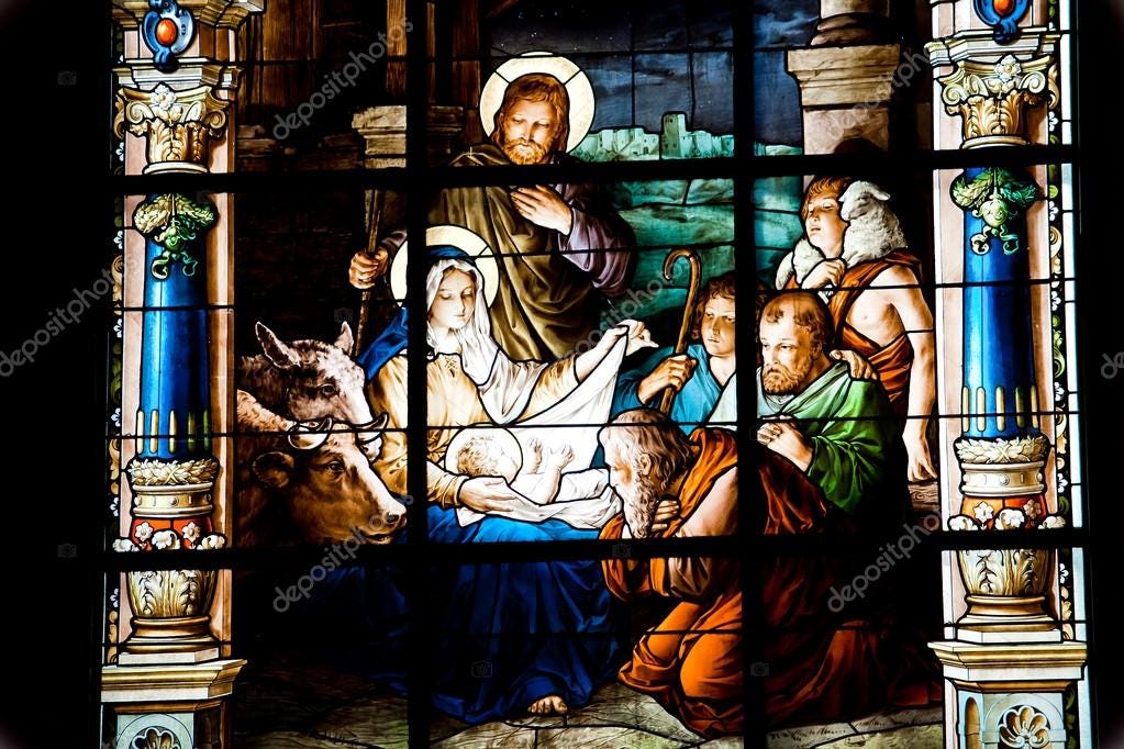 Nativity Scene. Stained glass window in the German Church (St. G – Stock  Editorial Photo © prescott10 #13315396