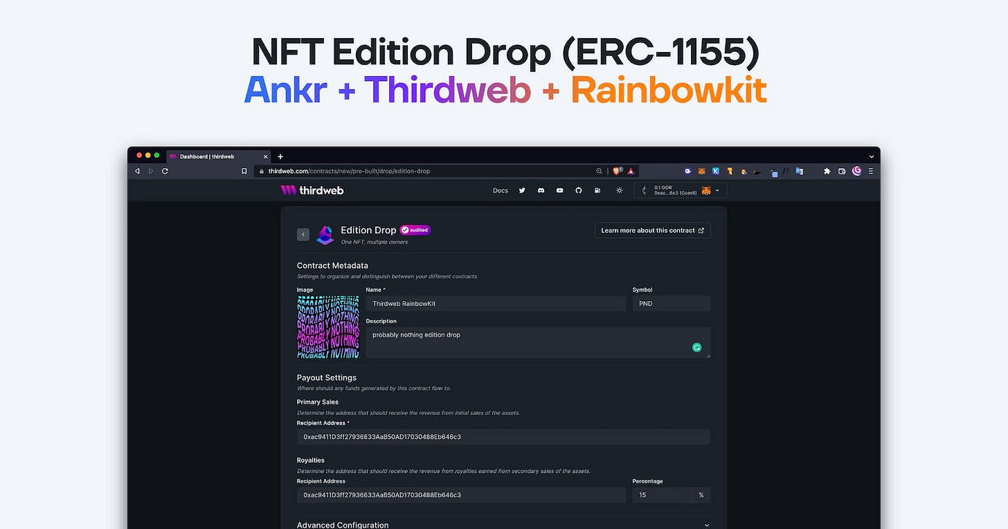 How to build an NFT minting site with RainbowKit + Next.js + thirdweb + Ankr